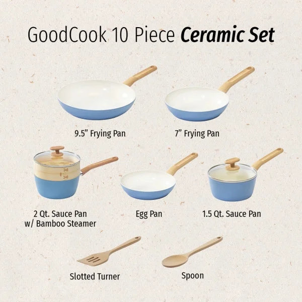 Light Blue 10-Piece Ceramic Titanium-infused Cookware Set J326242