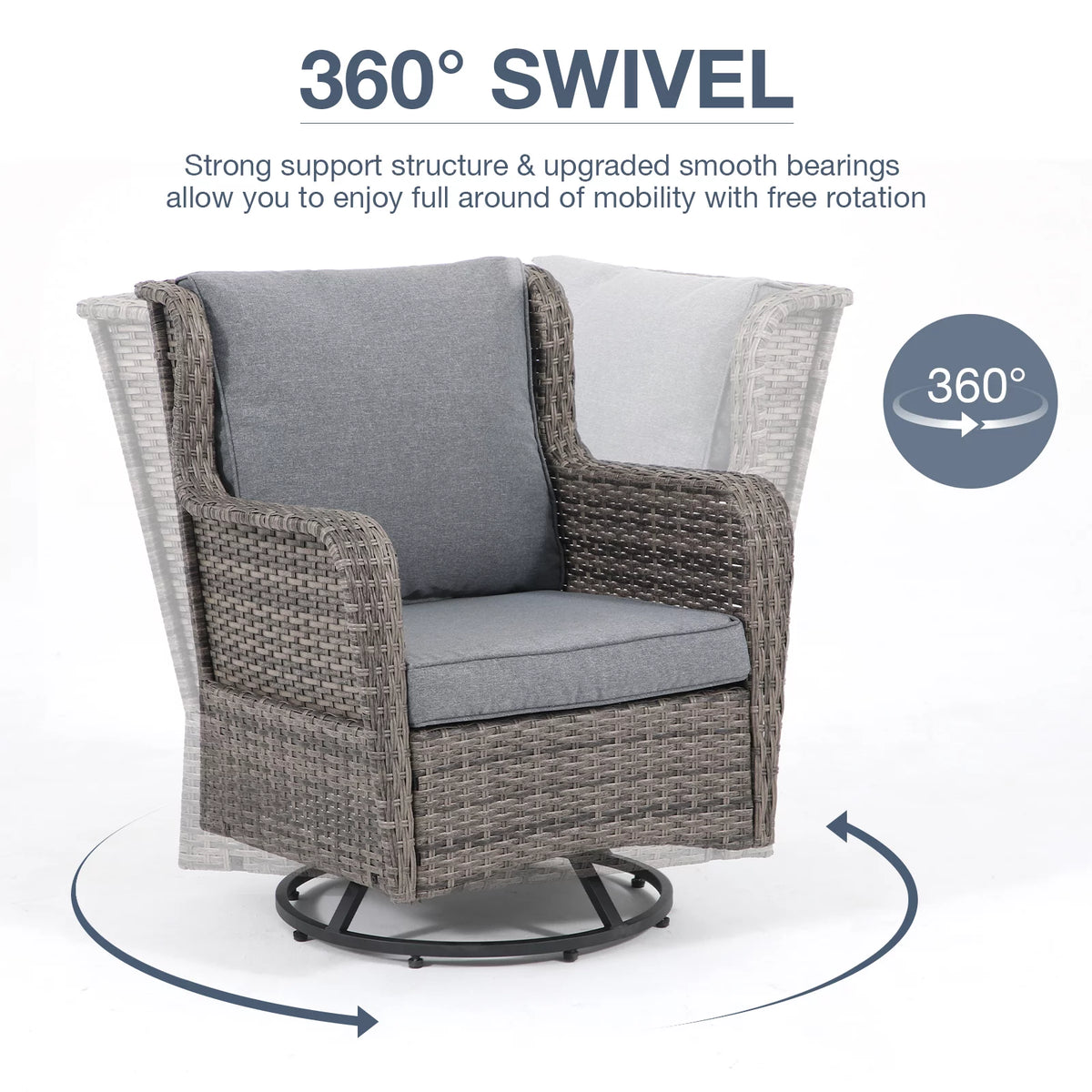 3 Pieces Wicker Swivel Rocking Chairs with Side Table H788