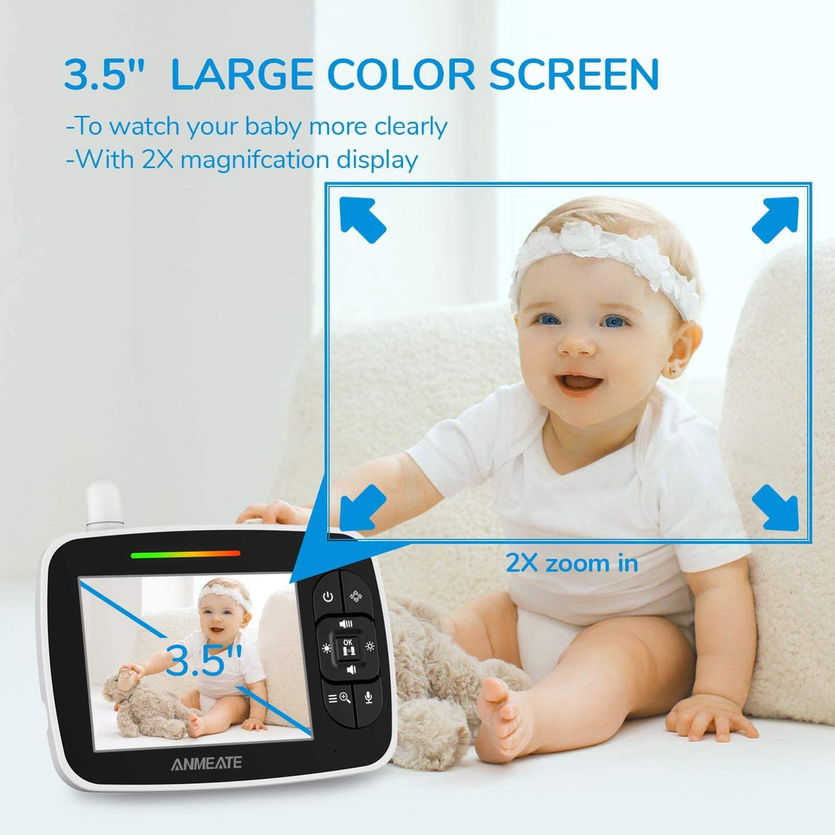 3.5” Video Baby Monitor with Camera and Audio, Infrared Night Vision, Two Way Talk, Pack of 2 P705