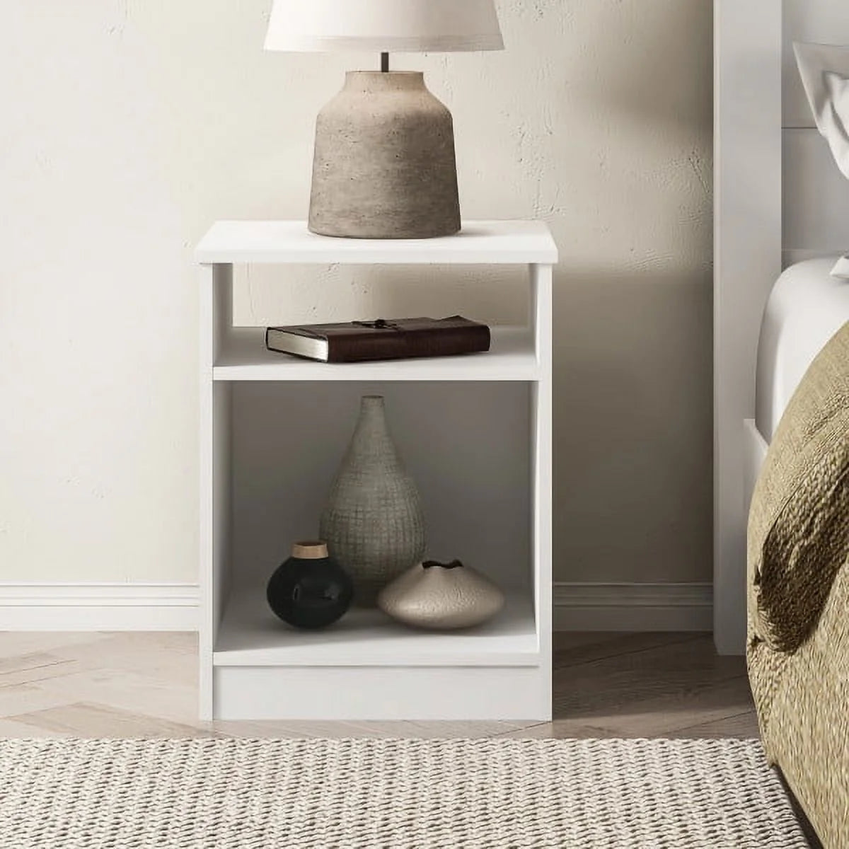 White Open Shelf Nightstand V3853