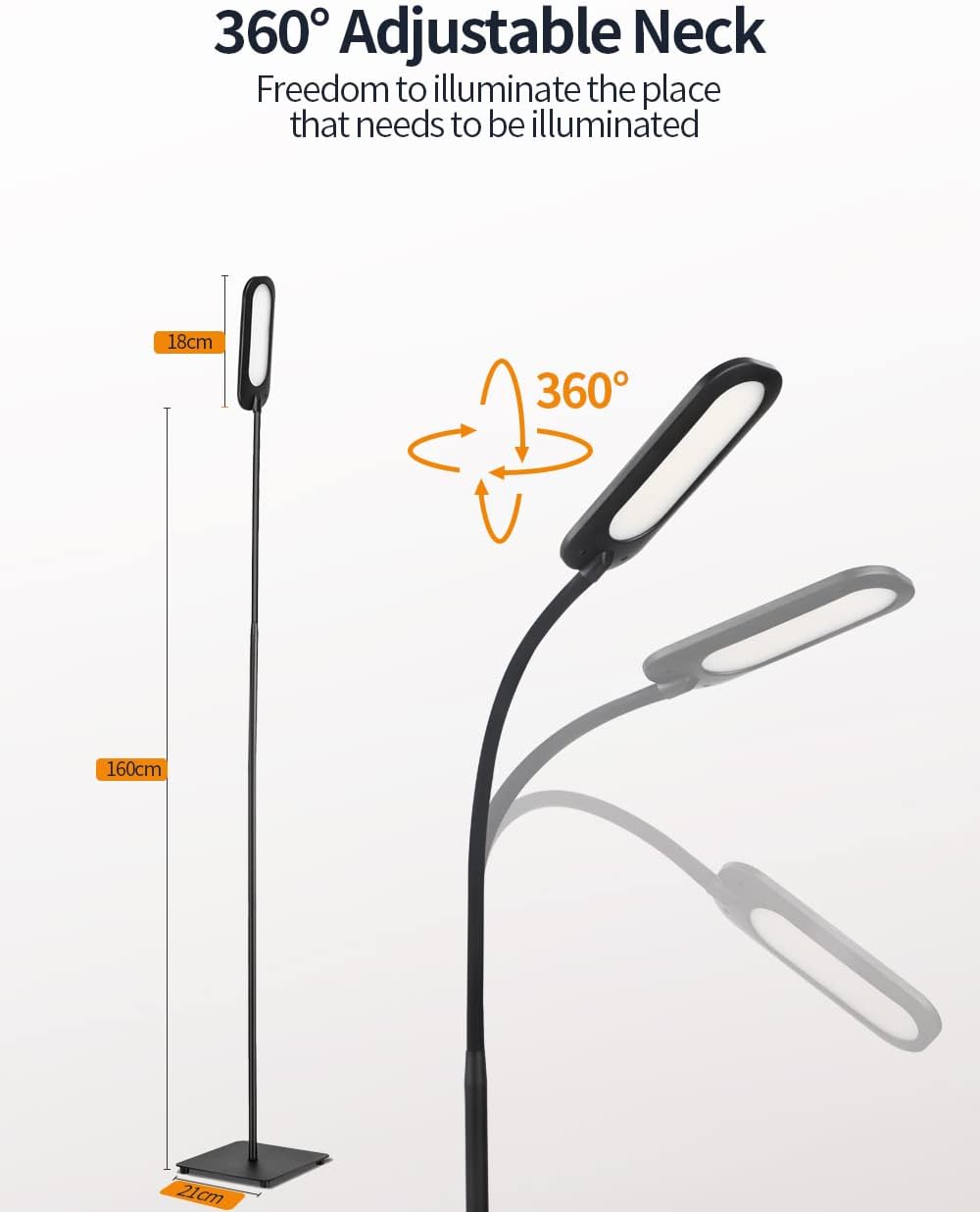 Black LED Floor Lamp with Adjustable Gooseneck H3536