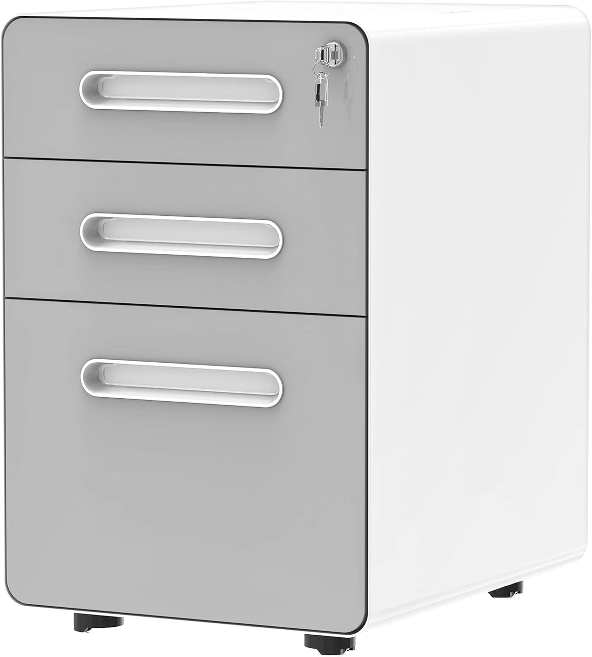 White 3-Drawer Metal Rolling File Cabinet with Lock N828