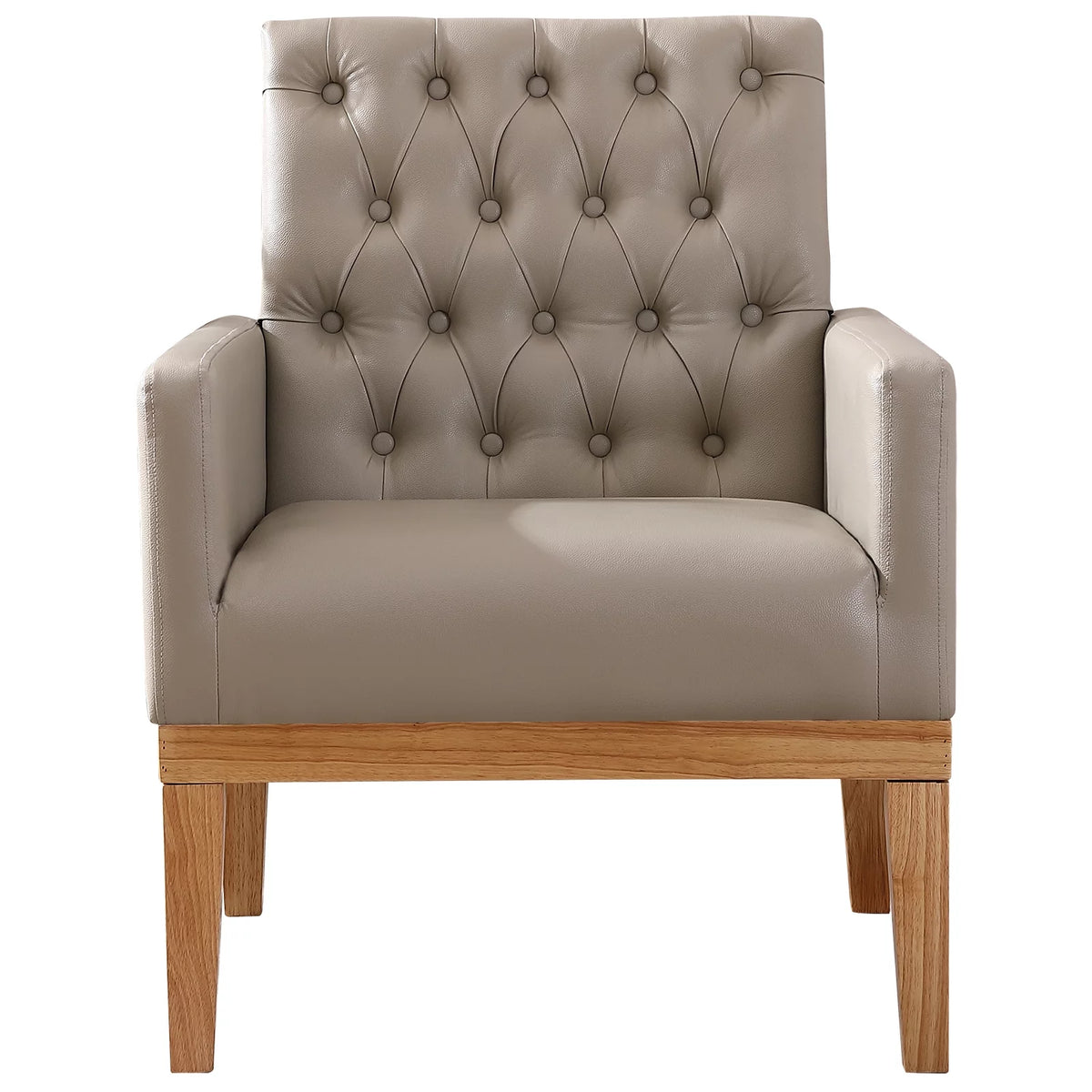 Off-White PU Leather Upholstered Armchair with Wooden Legs A3638