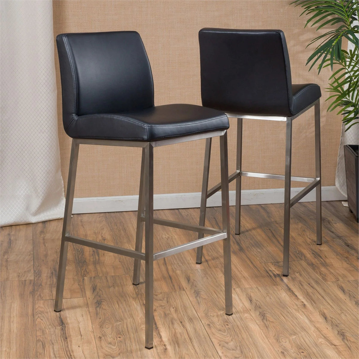 Black Leather Barstool Set of 2 A365
