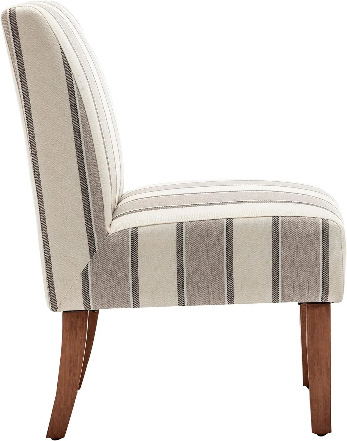 Brown And White Stripe Fabric Armless Accent Chair With Wood Legs Z6236