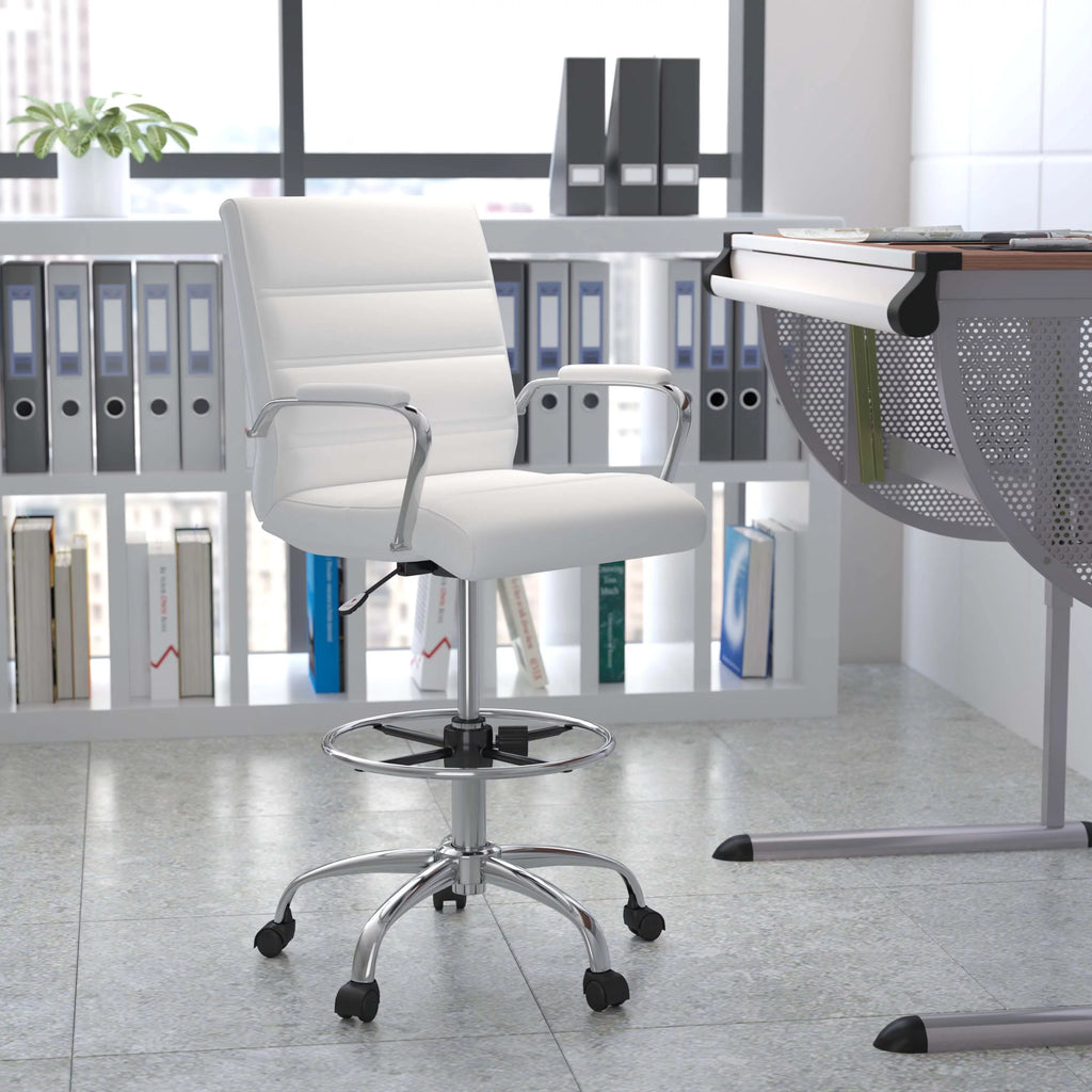 White Faux Leather Drafting Stool H2909