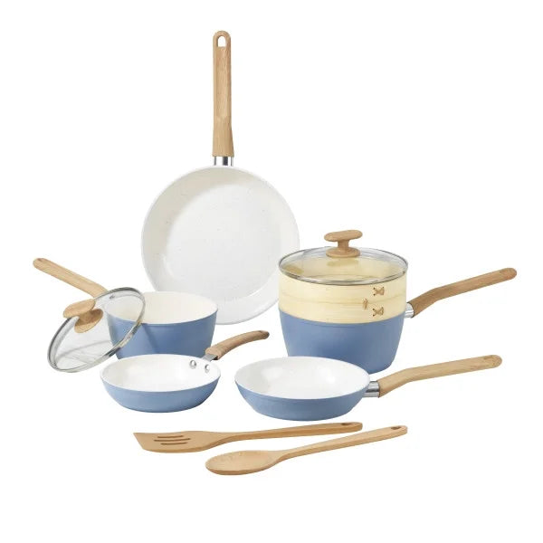 Light Blue 10-Piece Ceramic Titanium-infused Cookware Set J326242