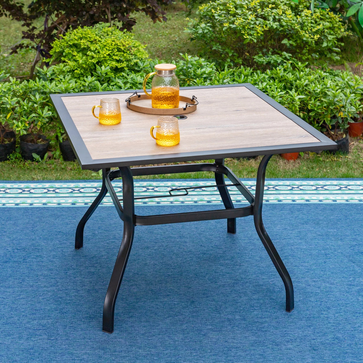 5-Piece Outdoor Patio Dining Set with Textilene Chairs & Wood Grain Table J289