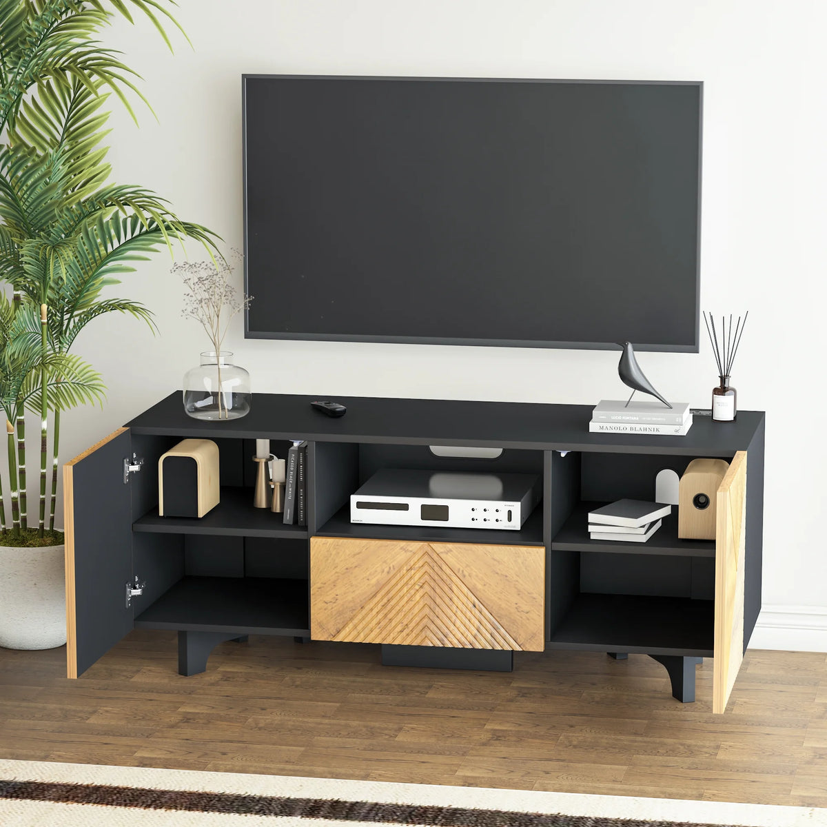 Mid Century Modern TV Stand with Power Outlets F995253