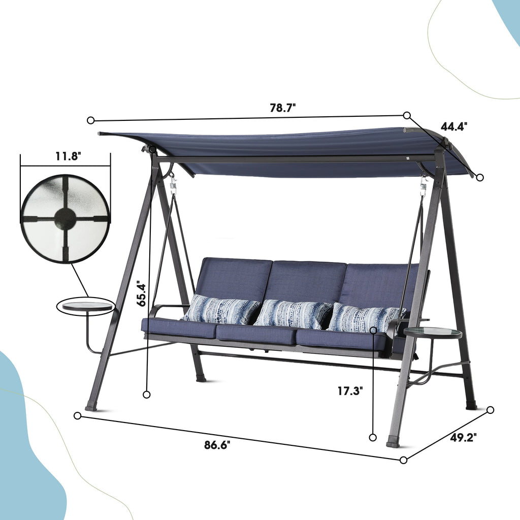 Blue Steel 3-seater Porch Swing with Canopy Z829357