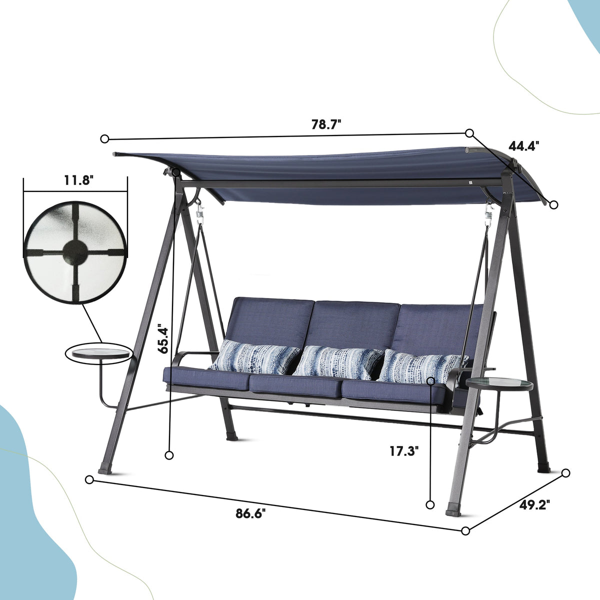 Blue Steel 3-seater Porch Swing with Canopy Z829357