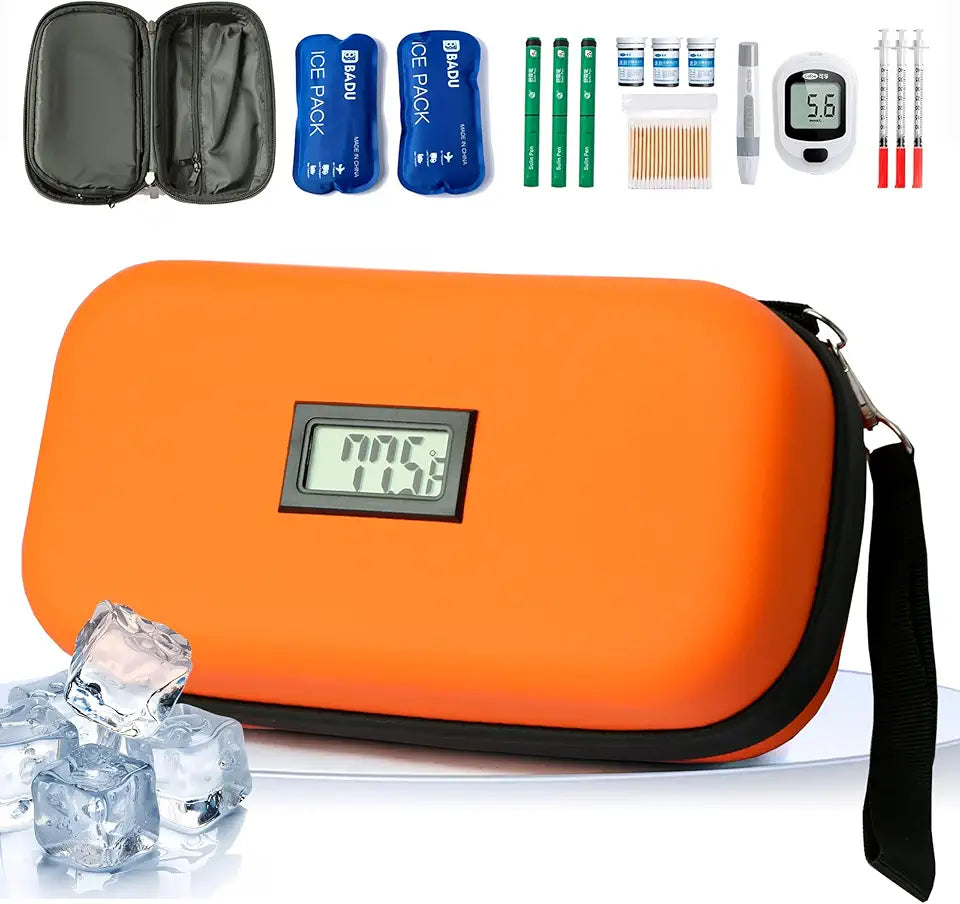 24-Hour Insulin Cooler Travel Case TSA Approved with Thermometer Orange Q6630