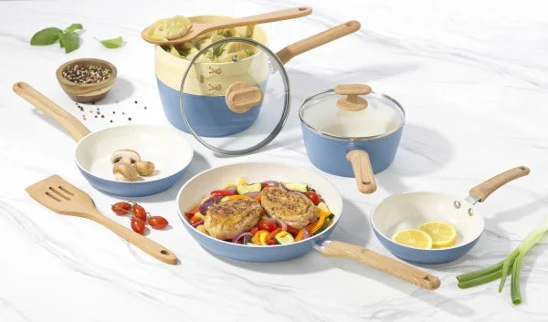 Light Blue 10-Piece Ceramic Titanium-infused Cookware Set J326242