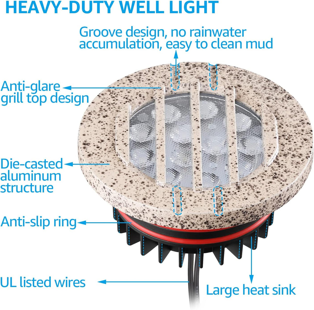 6 Pack 6W LED Well Lights, 3000K Warm White, IP67 Waterproof, Aluminum Housing, Pebble Grey J66027
