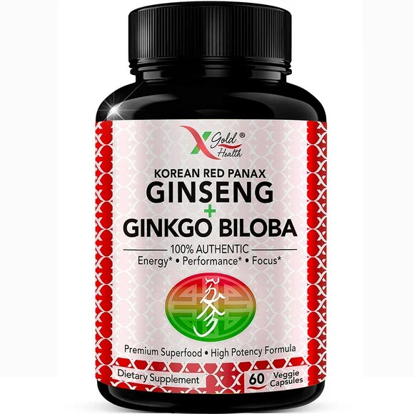 1200mg Korean Red Panax Ginseng + Ginkgo Biloba Vegan Capsules U956695