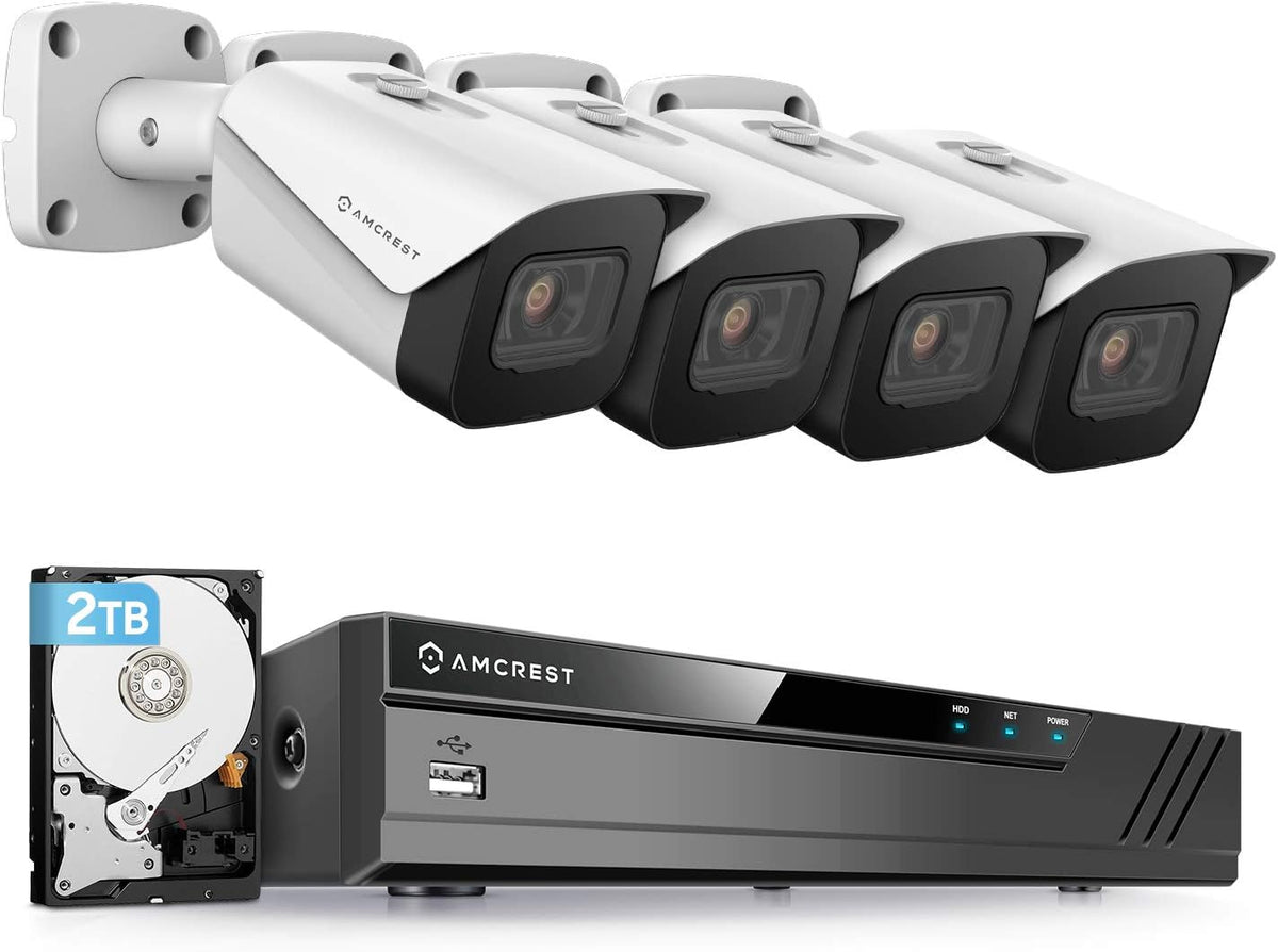 4K 8CH PoE NVR Security Camera System with 4 Metal IP67 Weatherproof Bullet IP Cameras, Pre-Installed 2TB Hard Drive J262905