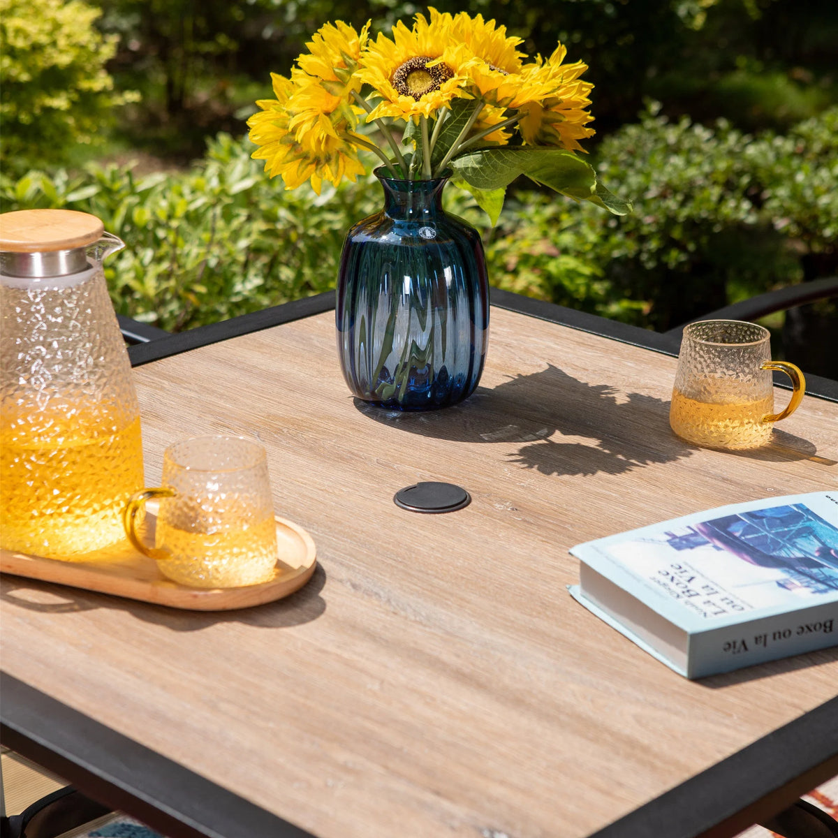 5-Piece Outdoor Patio Dining Set with Textilene Chairs & Wood Grain Table J289