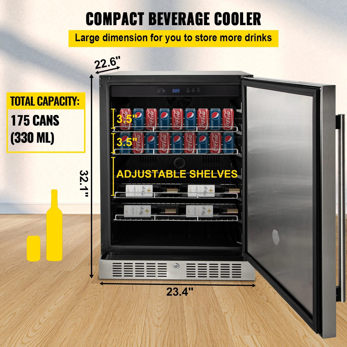 24" Stainless Steel Beverage Cooler 5.5 cu.ft. 142 Can Reversible Door Refrigerator U333808