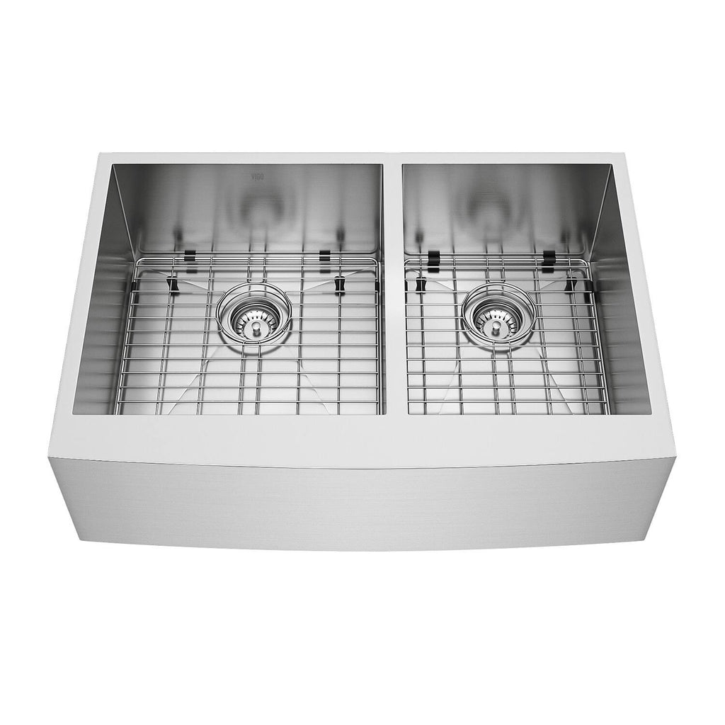33-inch Farmhouse Stainless Steel Kitchen Sink with Two Grids and Two Strainers I878697