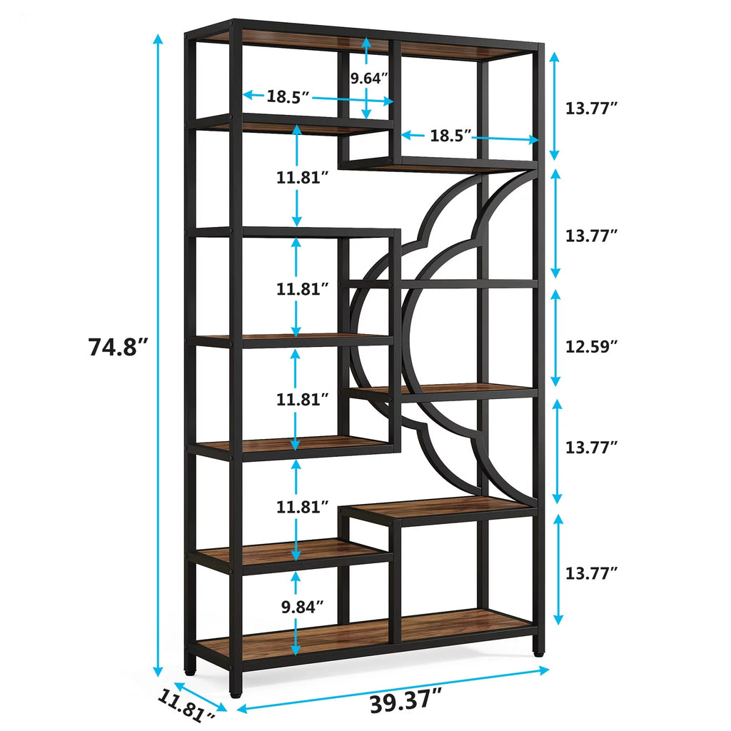 75” Tall 11-Shelves Bookcase with Arc-Shaped Design W5650