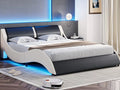 Queen Upholstered Platform Bed Frame with Faux Leather and Wooden Slats T4733