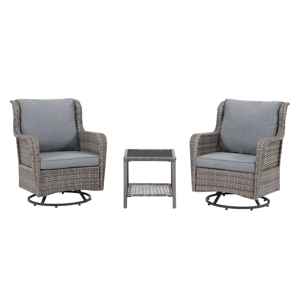 3 Pieces Wicker Swivel Rocking Chairs with Side Table H788