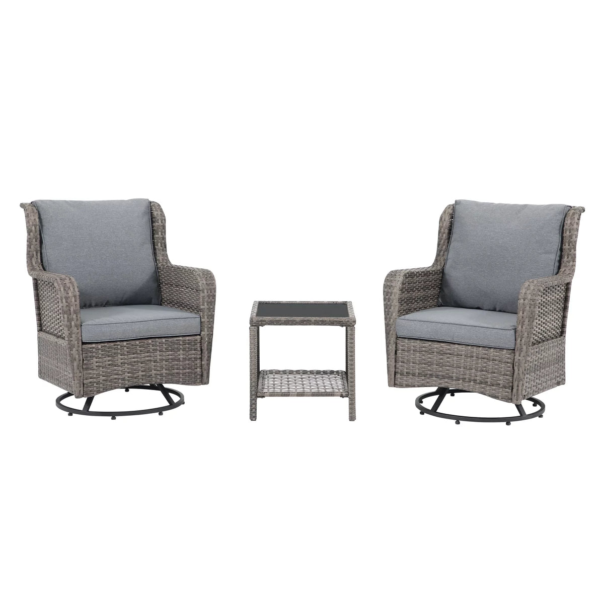 3 Pieces Wicker Swivel Rocking Chairs with Side Table H788