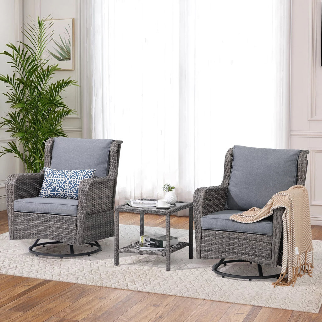 3 Pieces Wicker Swivel Rocking Chairs with Side Table H788