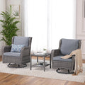 3 Pieces Wicker Swivel Rocking Chairs with Side Table H788