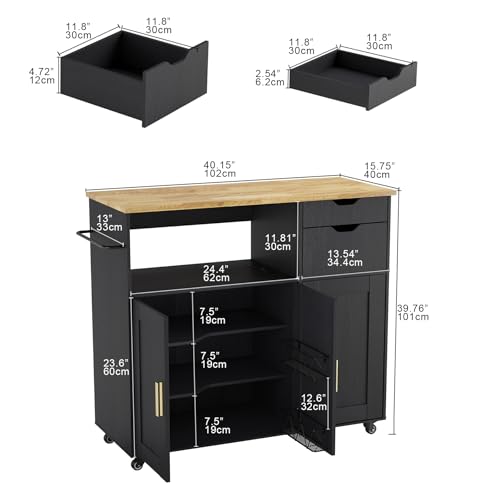 White Rolling Kitchen Island Cart with Drawer and Drop Leaf Countertop O830