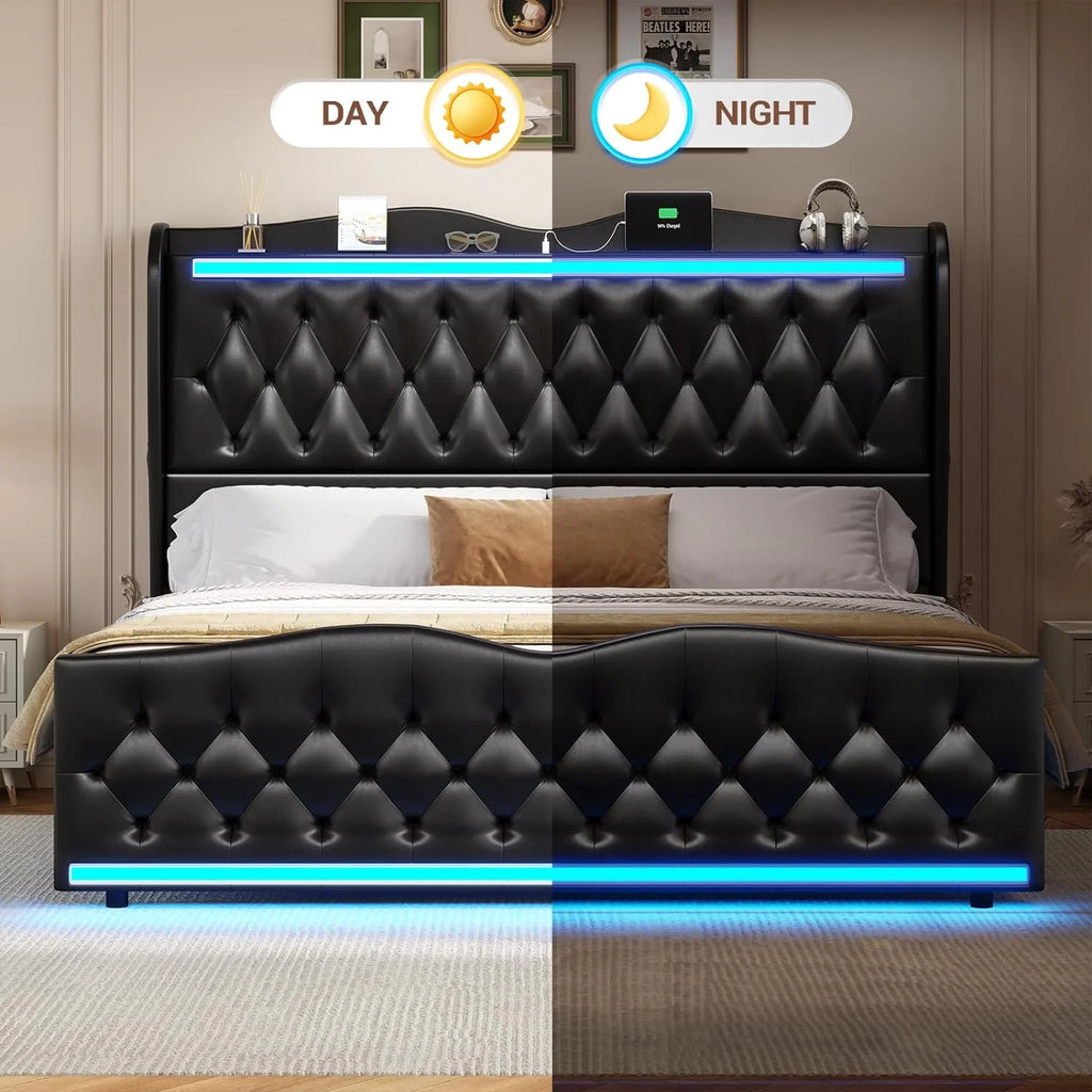 King Size Upholstered Platform Bed Frame with Tall Headboard K903963