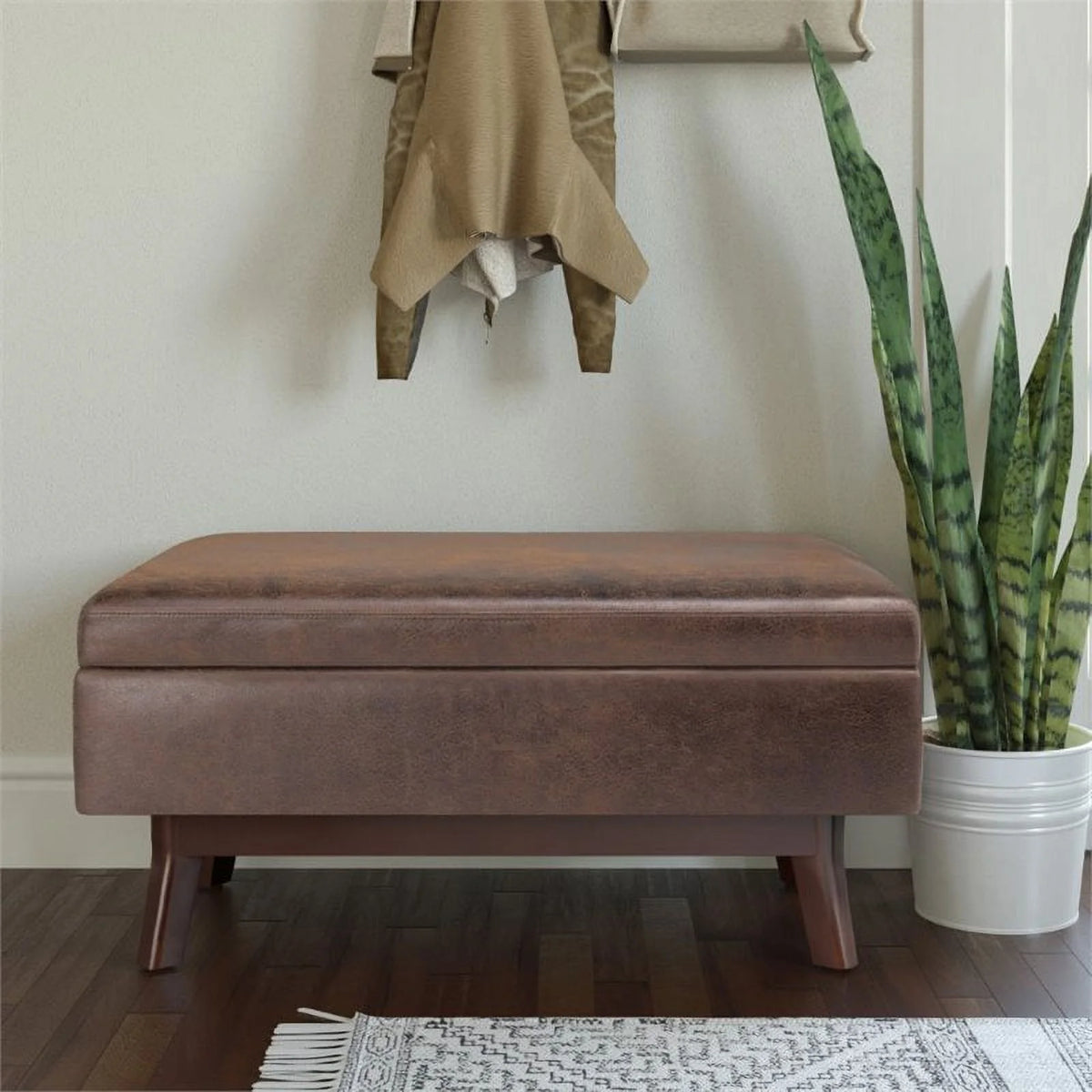 Chestnut Brown Faux Leather Storage Ottoman X191327