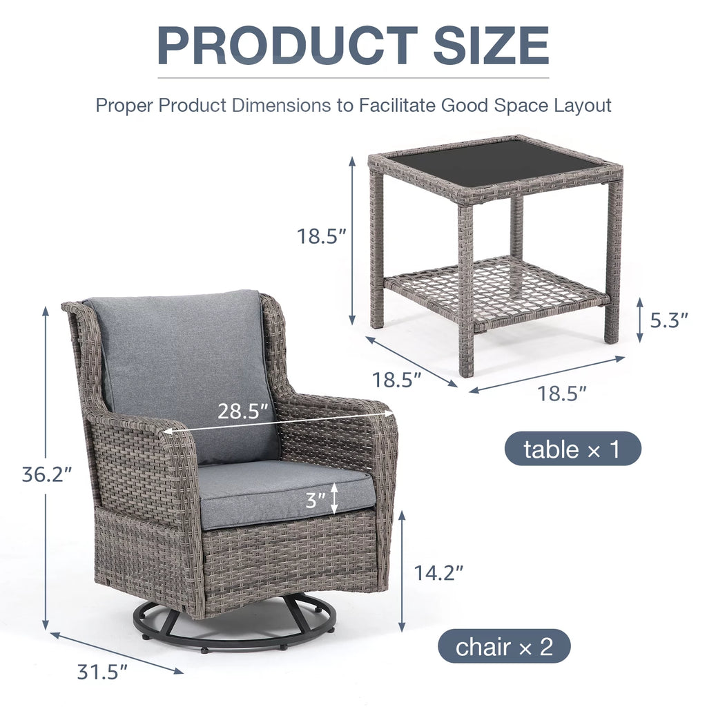 3 Pieces Wicker Swivel Rocking Chairs with Side Table H788