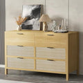 6 Drawer Natural Wood Rattan Dresser M46373