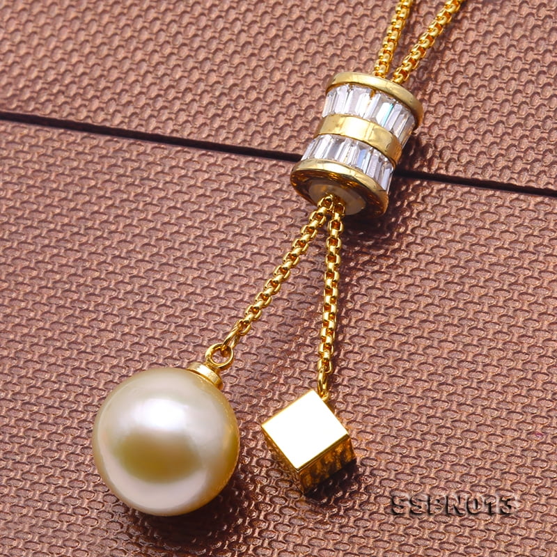 Genuine 13mm Round Golden South Sea Cultured Pearl Pendant Necklace 38" Q6171
