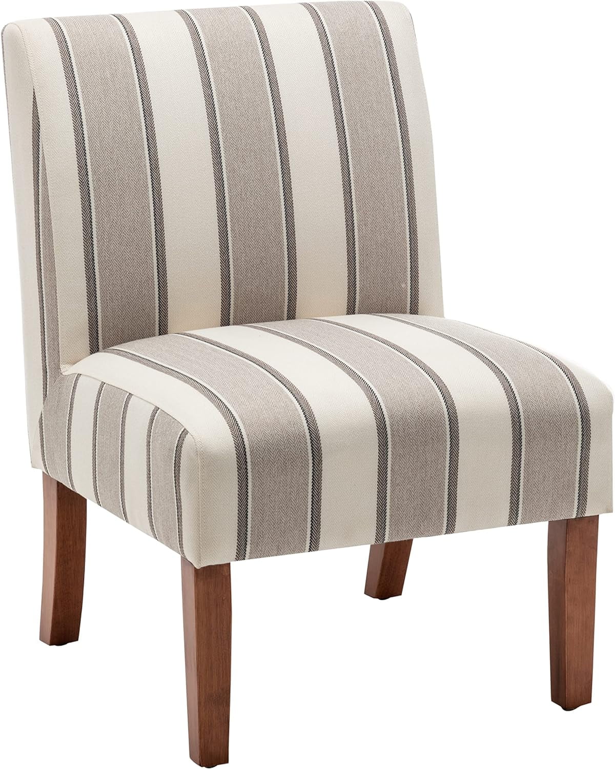 Brown And White Stripe Fabric Armless Accent Chair With Wood Legs Z6236