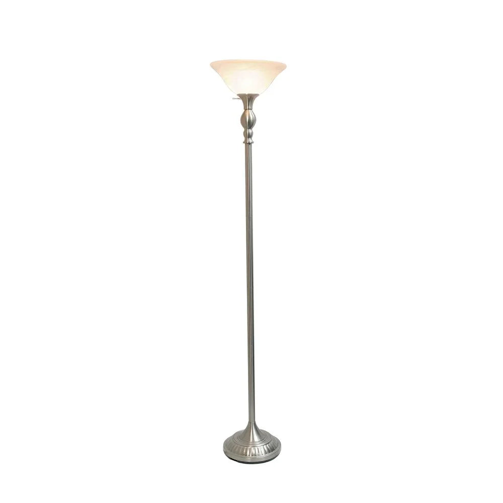 1 Light Brushed Nickel Torchiere Floor Lamp with White Glass Shade H857