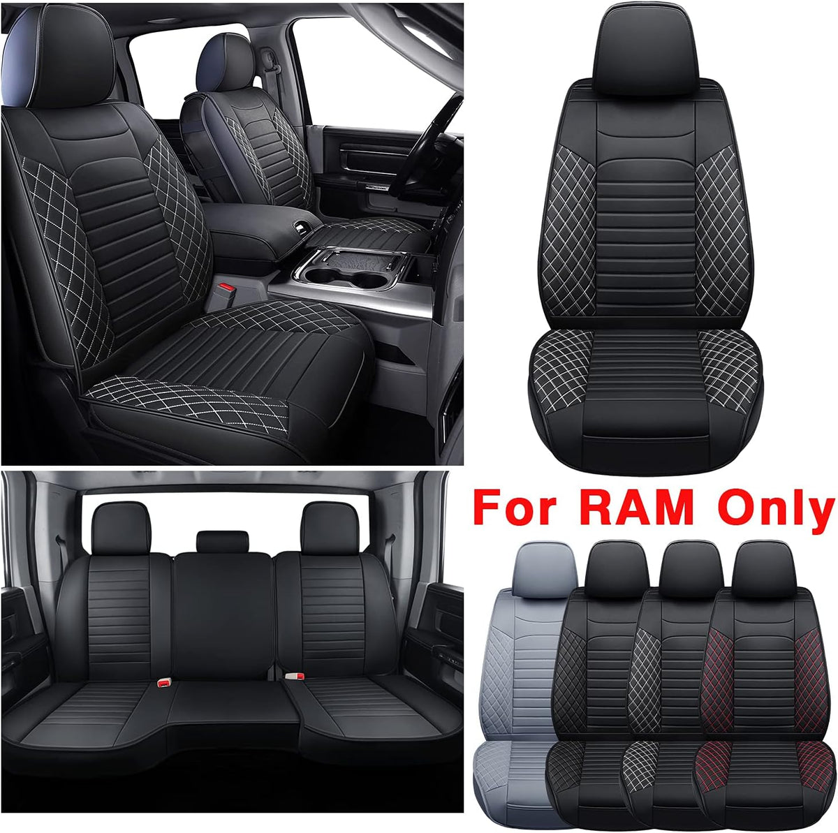 Black Waterproof Faux Leather Seat Covers Full Set N50912
