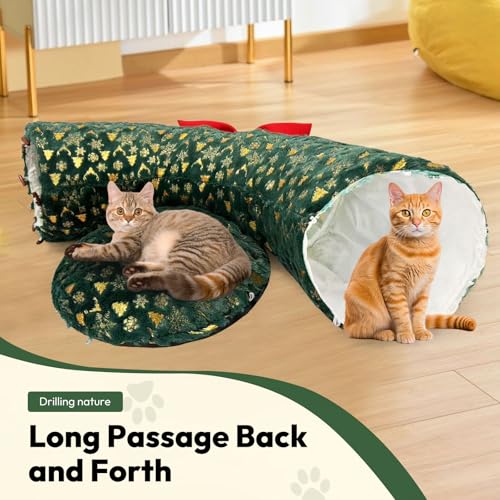 Green Plush Velvet Cat Tunnel with Ball Toy G59351