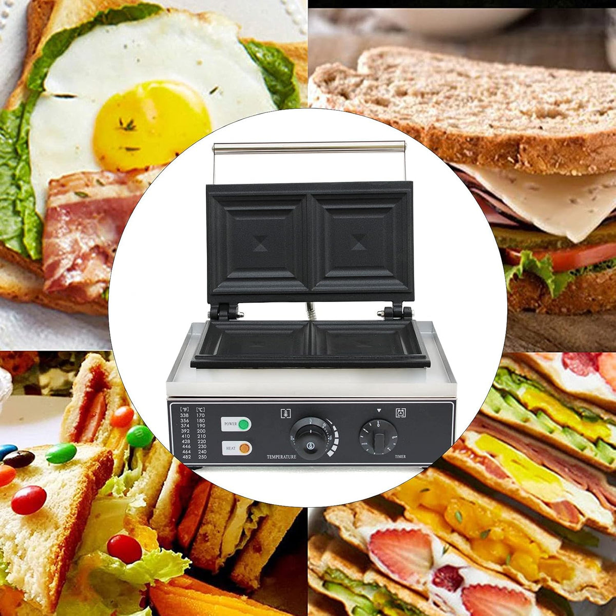Square Waffle Iron, 10Pcs Nonstick Dual Heating Electric Waffle Machine E410