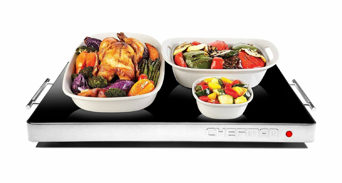 Electric Warming Tray Food Warmer Adjustable Temperature Glass Top Large Size X86626