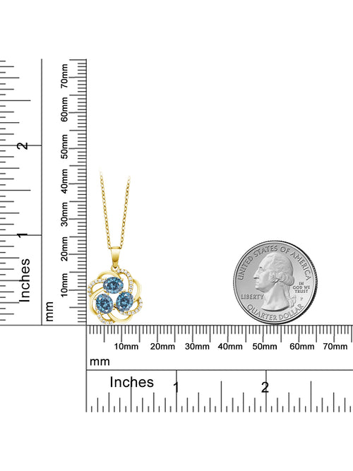 18K Yellow Gold Plated Oval Persian Blue Moissanite Pendant Necklace K475636