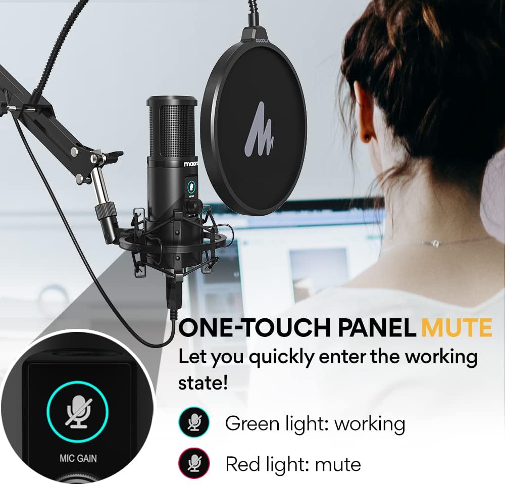 USB Condenser Microphone with One-Touch Mute and Gain Knob, Pack of 2 M389104