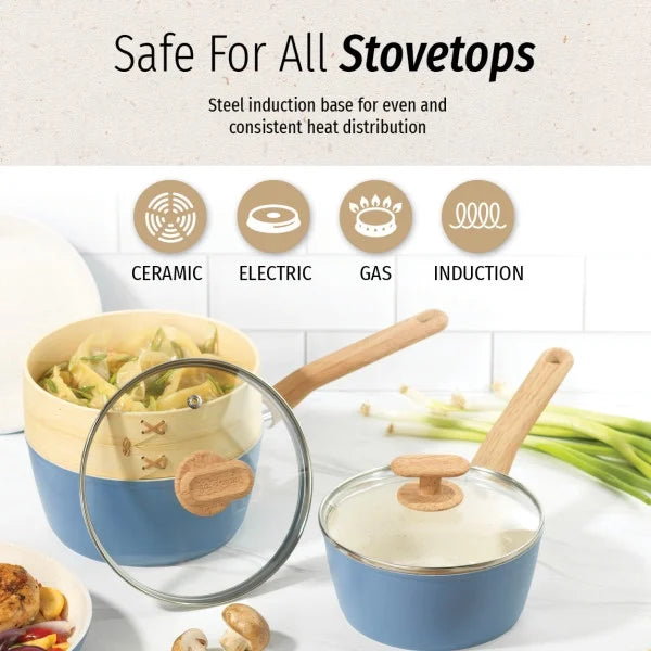 Light Blue 10-Piece Ceramic Titanium-infused Cookware Set J326242