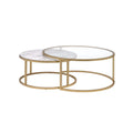 Metal Framed Nesting Coffee Tables with Glass and Marble Tops Set of Two Gold U120