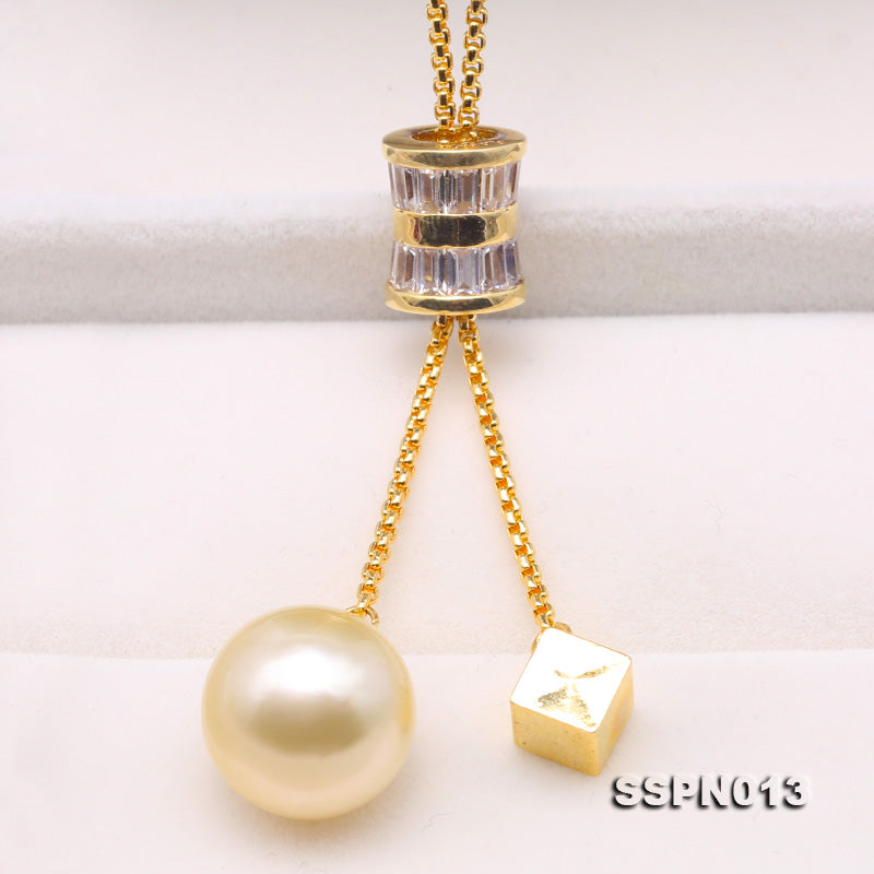Genuine 13mm Round Golden South Sea Cultured Pearl Pendant Necklace 38" Q6171