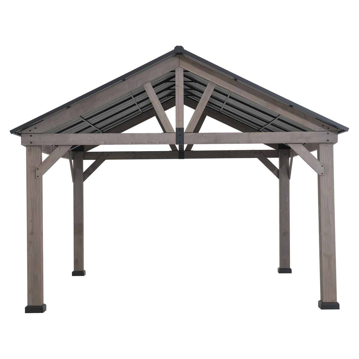 Cedar Framed Gazebo with Matte-Black Steel Gable Roof Hardtop A181
