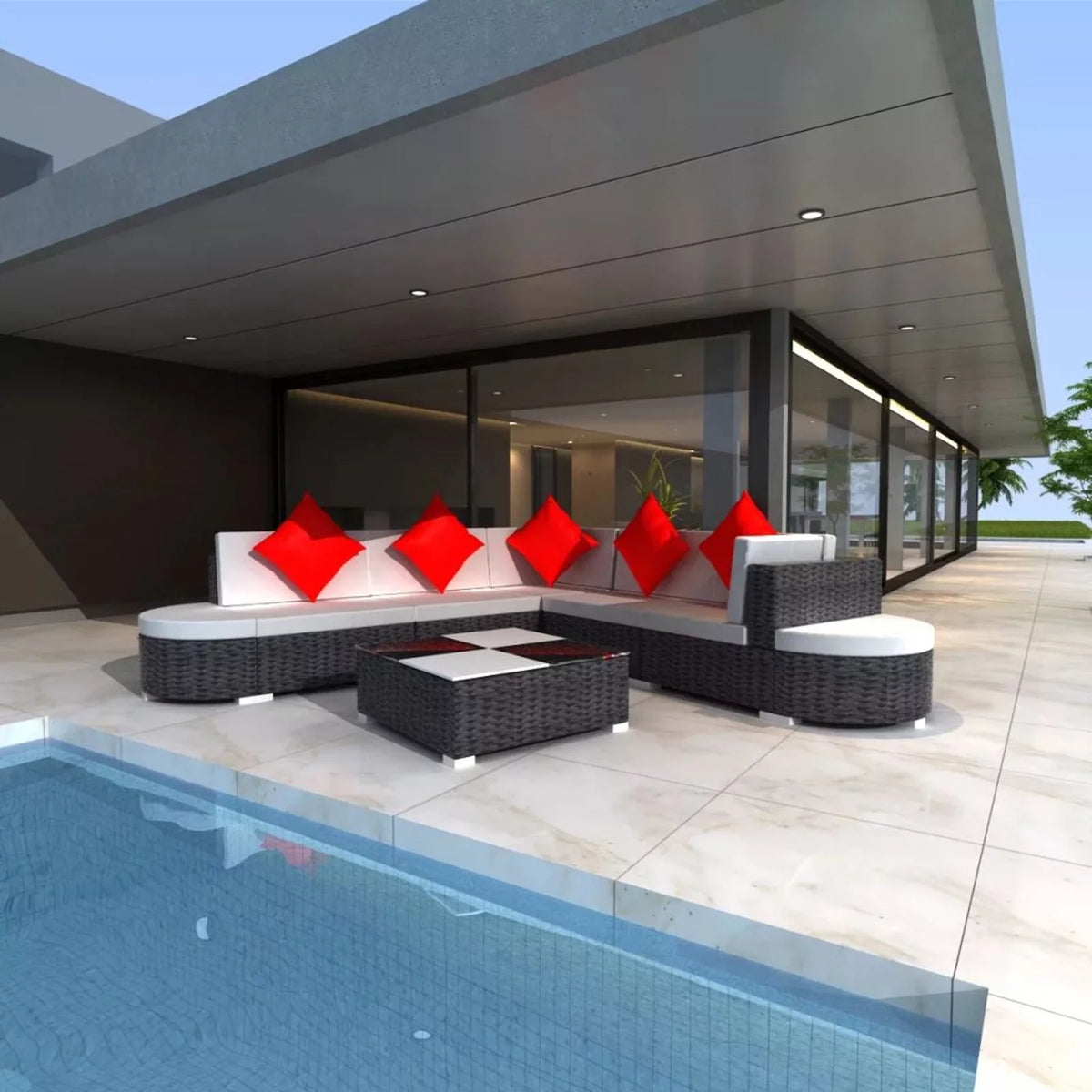 8 Piece Black Poly Rattan Patio Sofa Set with Cushions B635