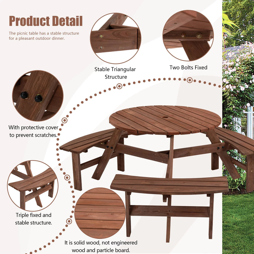 Wooden Picnic Table with Built-in Benches H54313