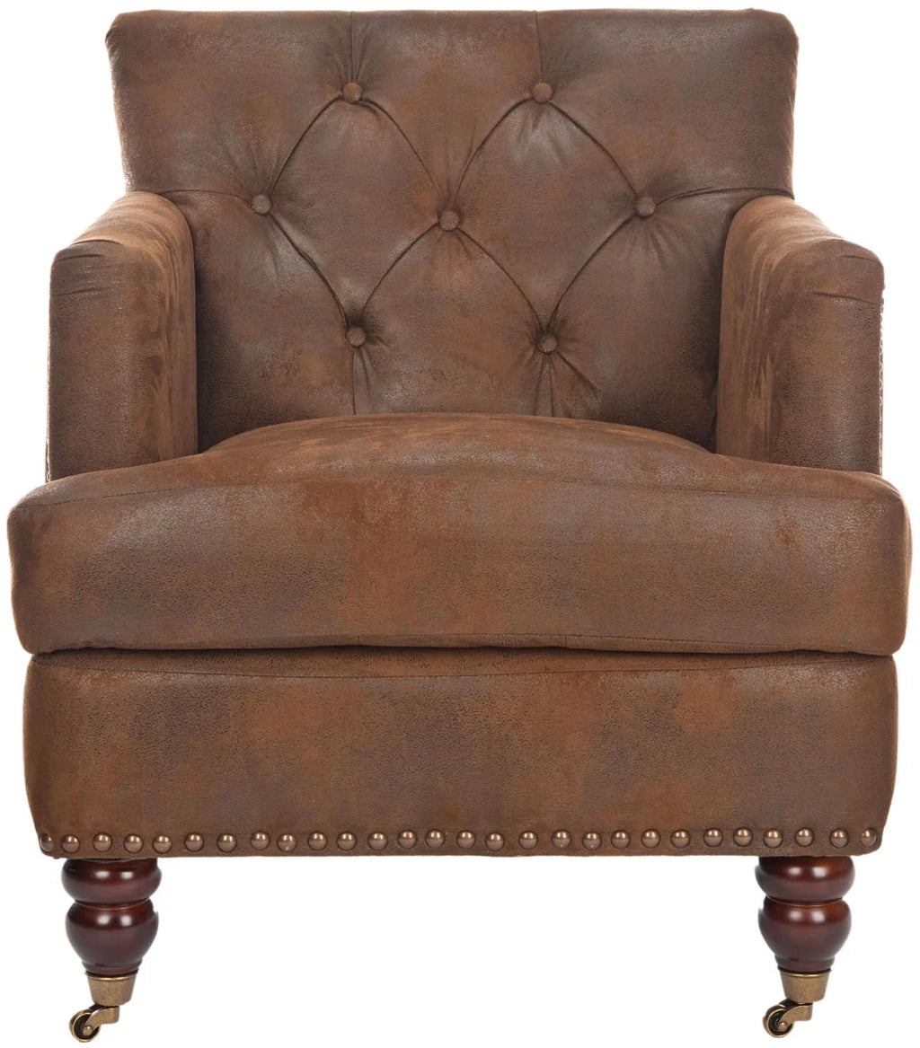 Antique Brown Tufted Club Chair with Casters W4282